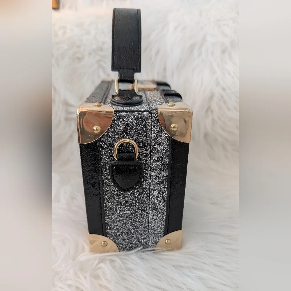 Stylish Black & Gray Trunk-Style Top-Handle Bag - Picture 7 of 16